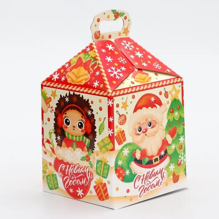 Коробка новогодняя подарочная складная «Ромбики» 12×12×17 см