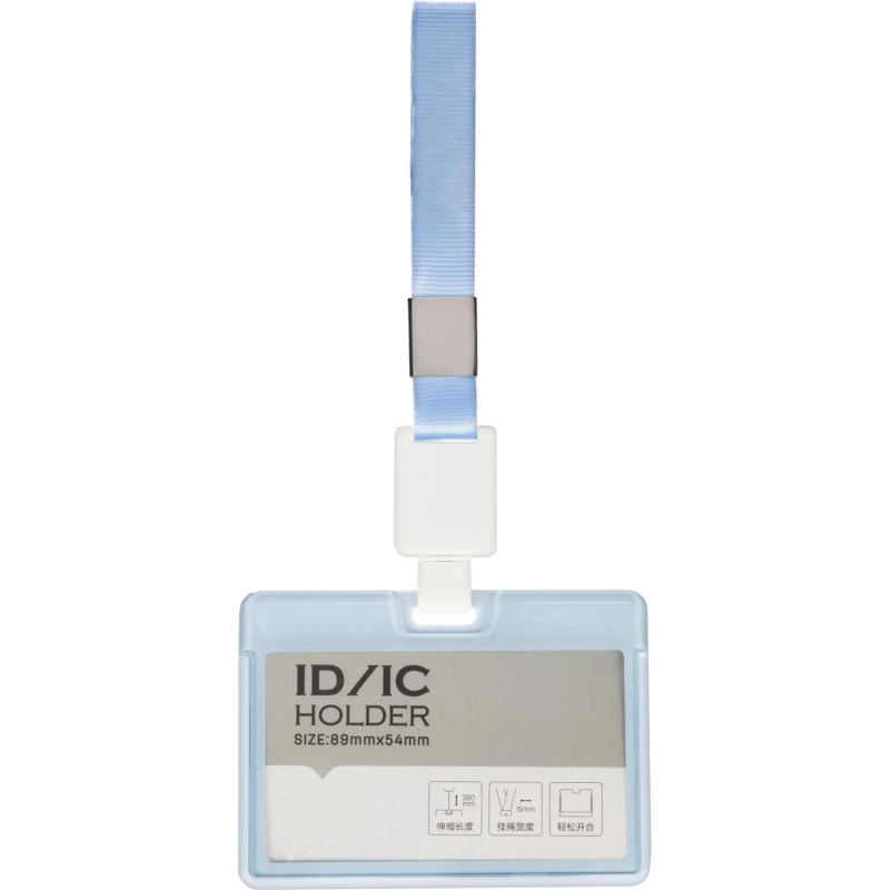 Бейдж Deli 64802 гориз.,с держат.,вкладыш:54x89мм,влагозащ.,голубой,блистер