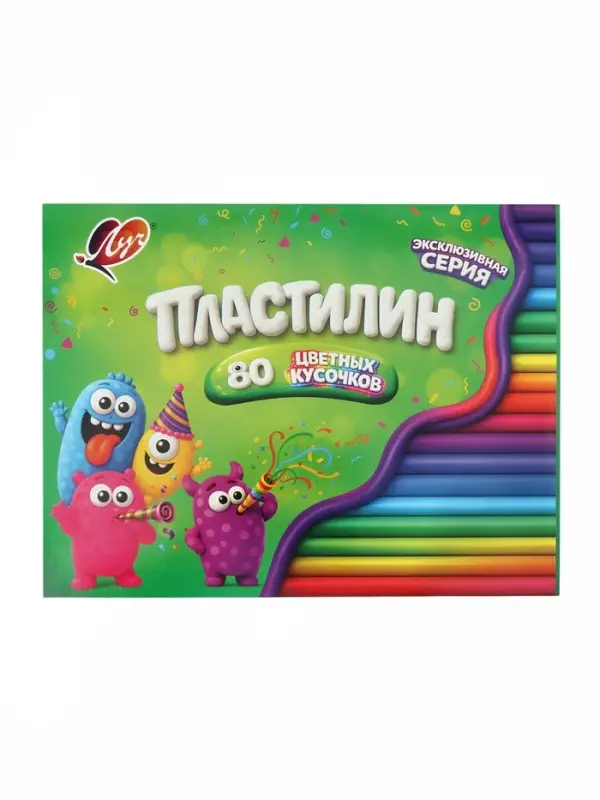 Пластилин 80цв (40цв классический+40цв восковой) 690г Луч, со стеком