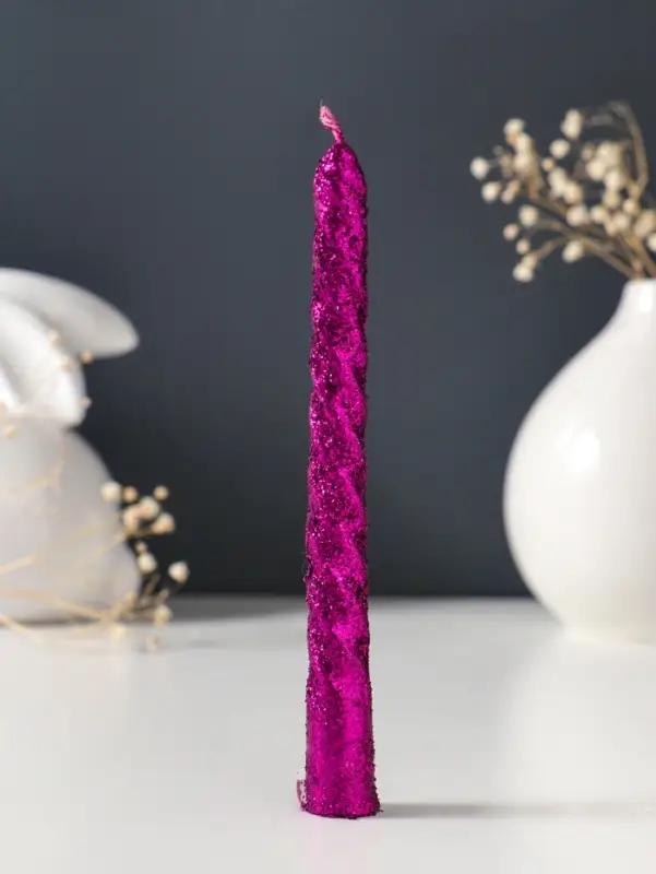 Набор свечей витых, 1.5&times;15 см, 2 шт., блестки, сиреневый