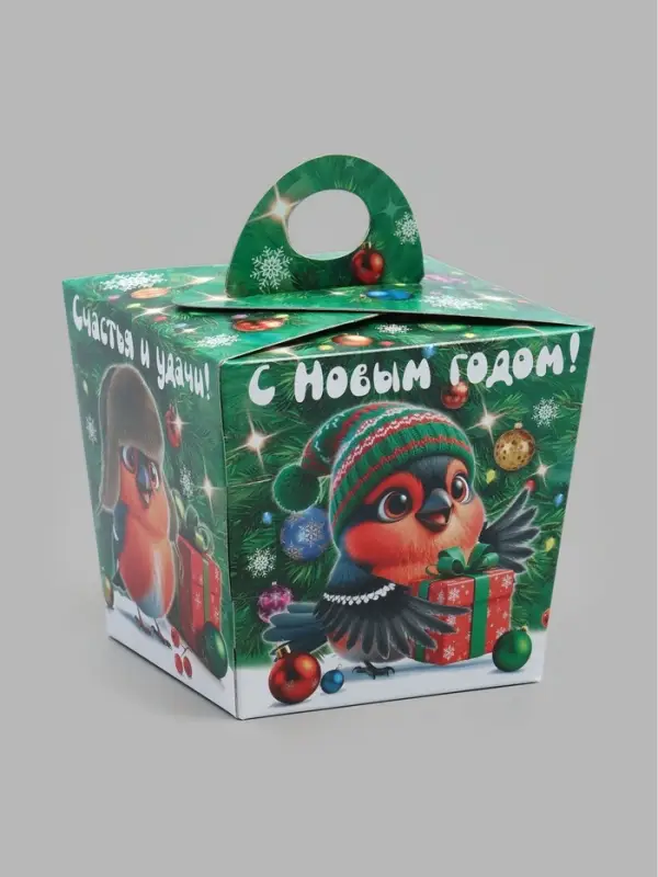 Коробка малая "Новогодние снегири" 100х92х92