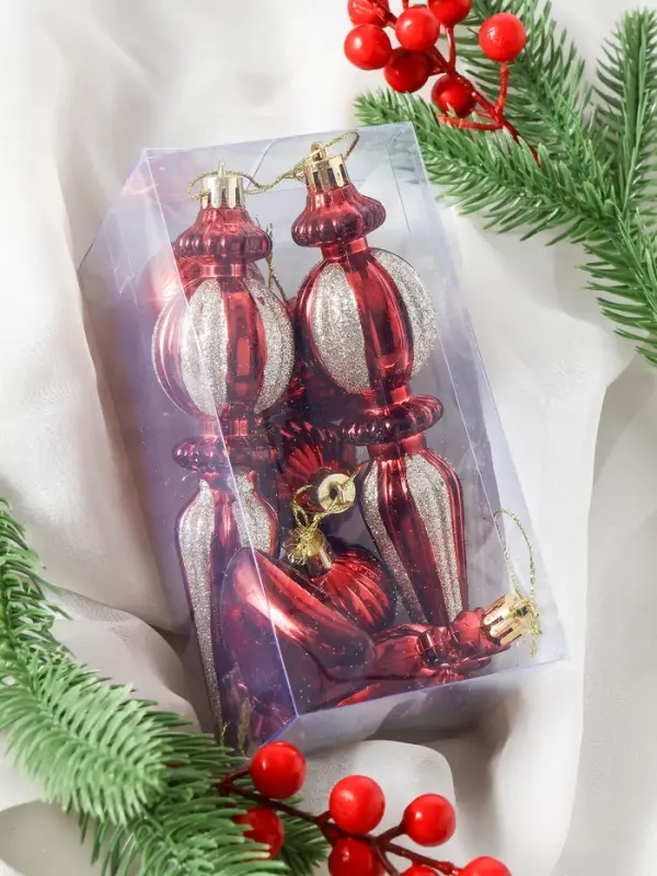 Набор украшений пластик 60 шт Набор украшений пластик 60 шт "Зима в подарках" красный