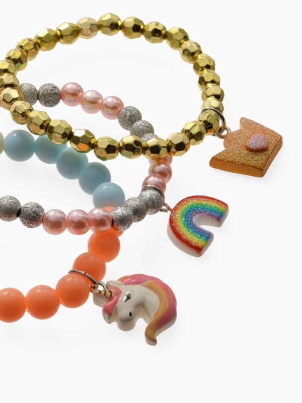 Браслет детский "Выбражулька" 3шт, сияние, единорог, радуга, корона, цветной