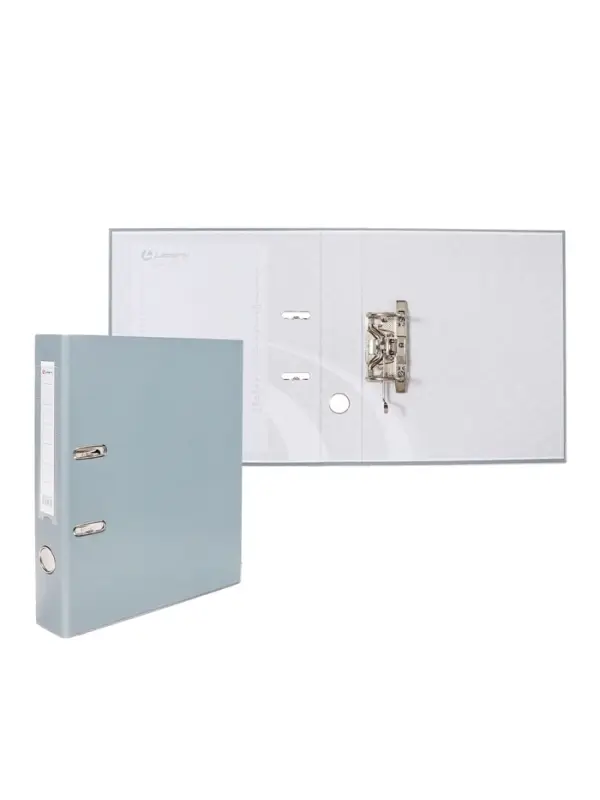 Папка-регистратор А4, 50 мм, ПВХ, тиснение &laquo;лен&raquo;, металлическая окантовка, карман на корешок, собранная, серая