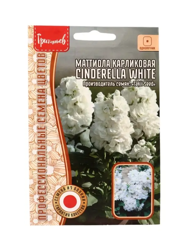 Семена цветов Маттиола Cinderella White карликовая  5шт.  12.29 г.