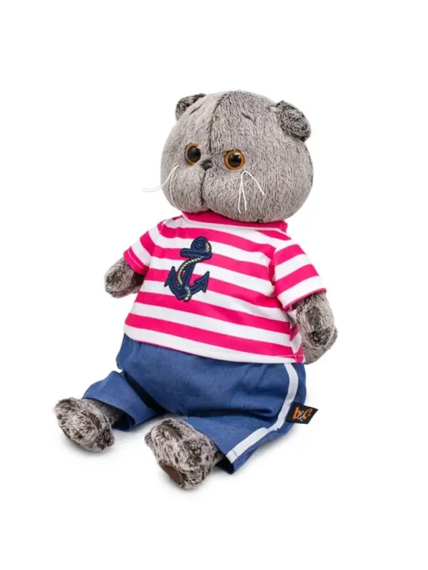 Мягкая игрушка &laquo;Кот Басик&raquo; в полосатой футболке с якорем, 19 см
