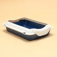Туалет для кошек, 36&times;26&times;9 см, средний, с бортом, пластик, синий, белый