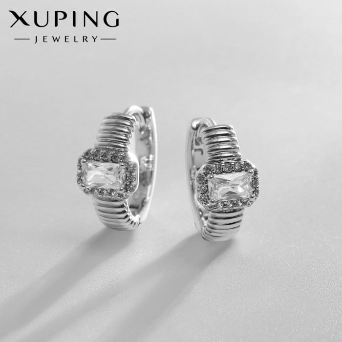 Серьги-кольца XUPING яркость, цвет белый в серебре, d=1,2 см Серьги-кольца XUPING яркость, цвет белый в серебре, d=1,2 см