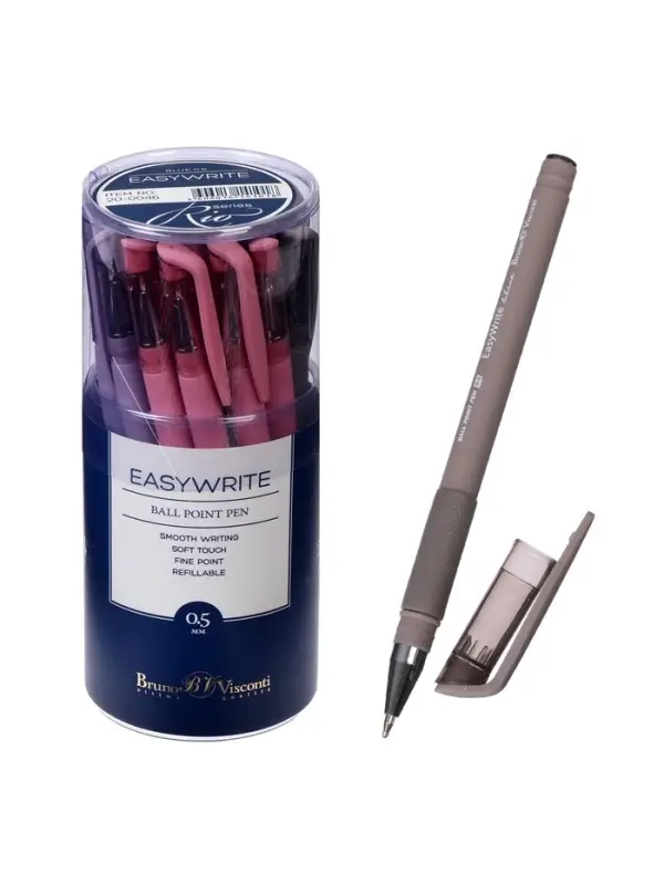 Ручка шариковая BrunoVisconti. EasyWrite. RIO, синий стержень, узел 0.5 мм, резиновый упор, МИКС