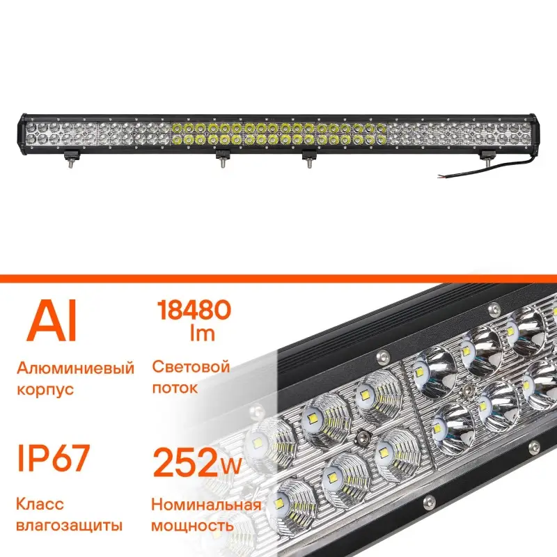 Фара светодиодная (балка) двухрядная, 84 LED комбинир. свет, 252W, (980х78х65) 12/24V