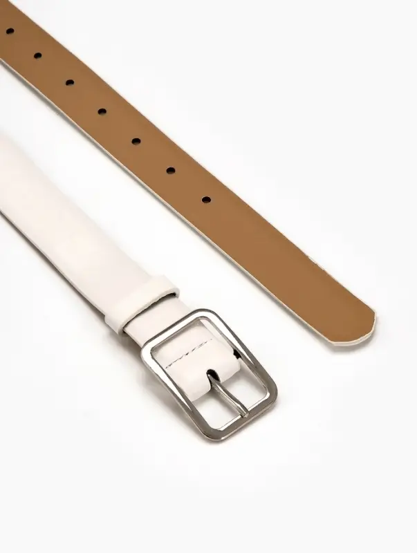 Ремень жен 05-01-02-01, Июнь2505, 3*0,3*110 см, без винта, пряж мат металл, 1 прокол, белый   109031