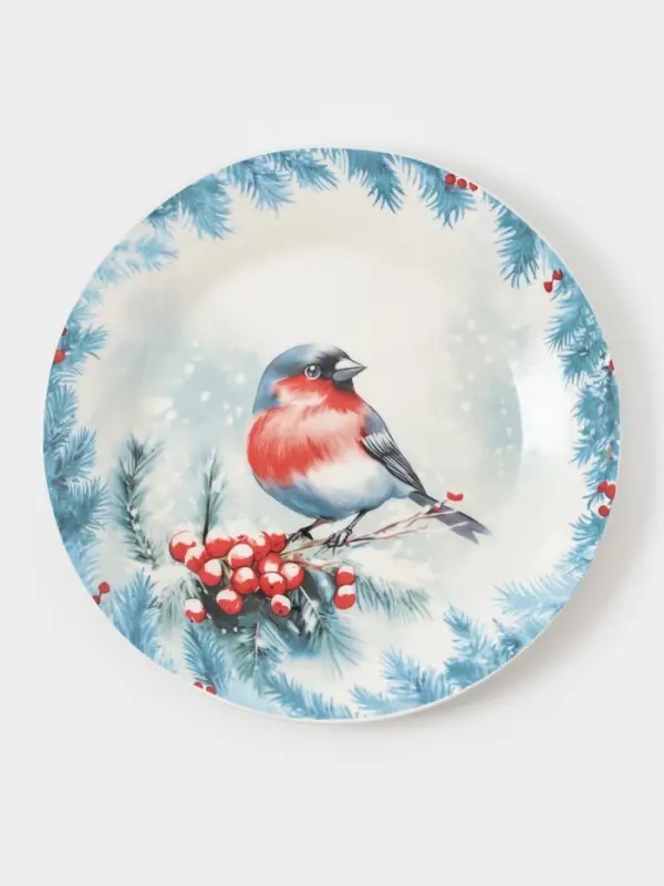 Тарелка новогодняя Доляна «Зимний вечер», d=20.5 см, фарфор, белая Тарелка новогодняя Доляна «Зимний вечер», d=20.5 см, фарфор, белая