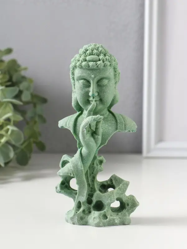 Сувенир полистоун "Будда - молчание золото" зелёный 4,7х6,8х14,5 см