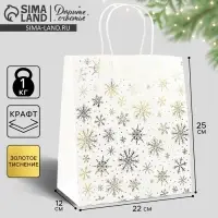 Пакет подарочный новогодний крафтовый &laquo;Снежинки&raquo;, 22&times;25&times;12 см
