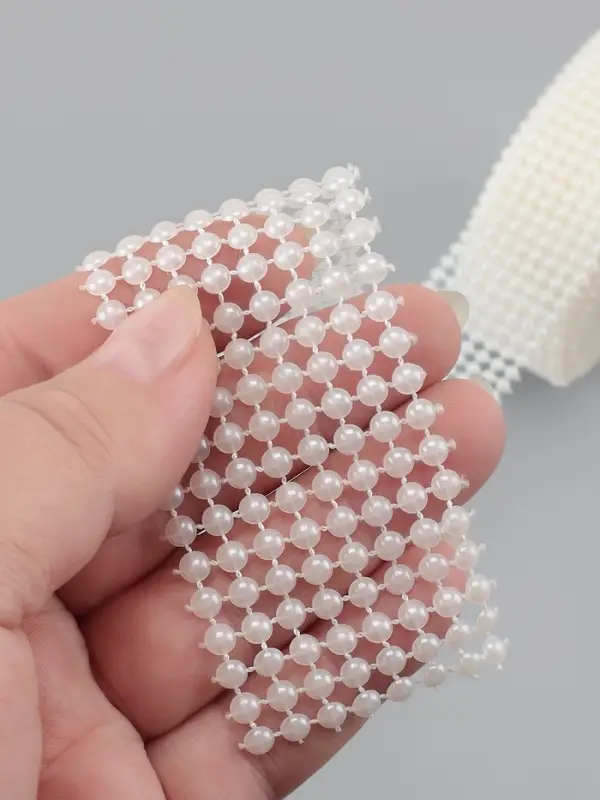 Лента с имитацией жемчуга, 4 см, 9&plusmn;1 м, белая