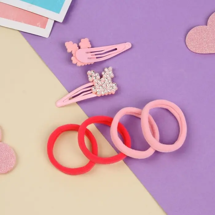 Набор для волос Набор для волос "Лили" (4 резинки 4 см, 2 невидимки 5 см) зайки, розовый