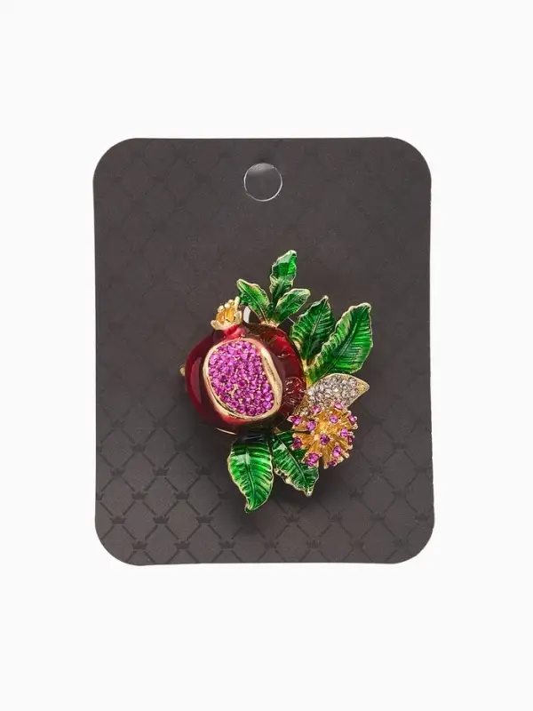 Брошь &laquo;Гранат&raquo;, с цветком, со стразами, цветная в золоте