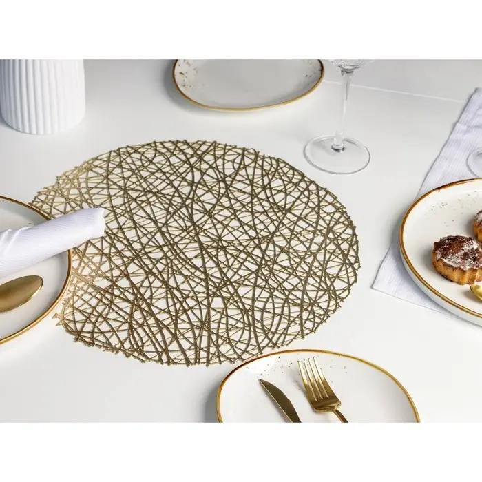 Салфетки сервировочные на стол Доляна &laquo;Паутинка&raquo;, d=38 см, 4 шт., золотые