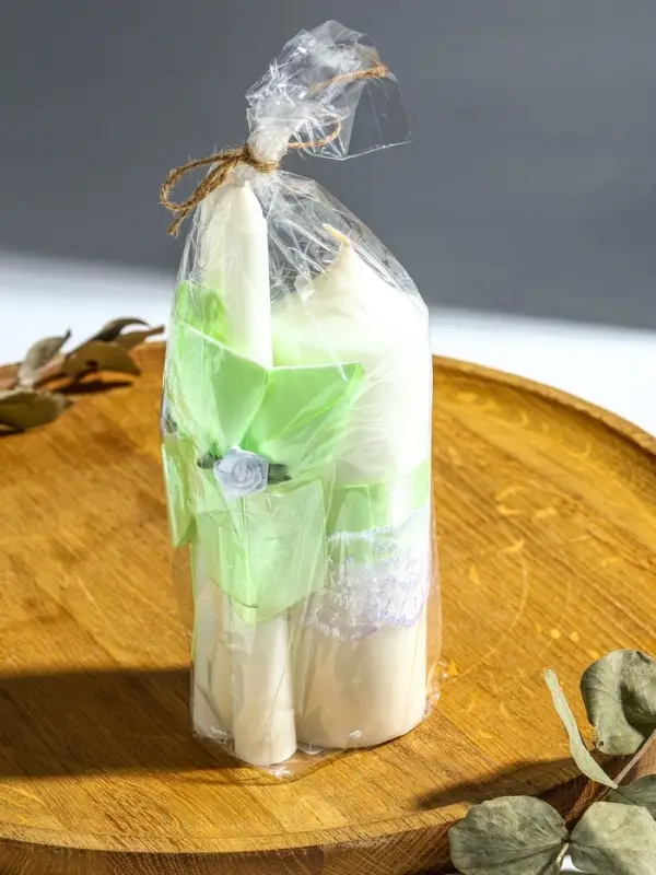 Свечи свадебные  Свечи свадебные "Пышный" набор 3 шт (16 см + 2 шт по 18 см), мятный