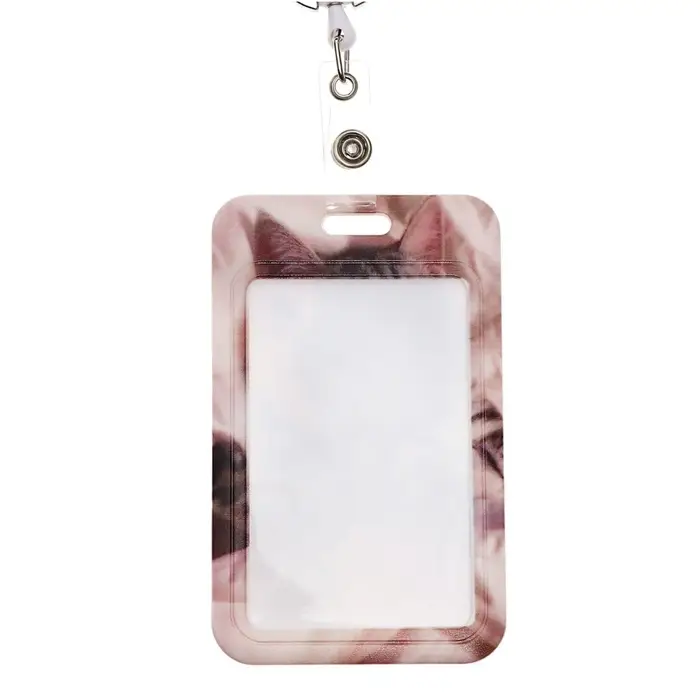 Бейдж - карман вертикальный внешний 110&times;68 мм, внутренний размер 85&times;54 мм, рулетка-карабин 60 см, пластиковый &laquo;Котик&raquo;