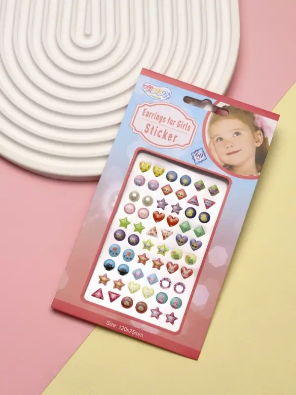 Серьги наклейки детские, пластик, улыбка, яркие, цветные