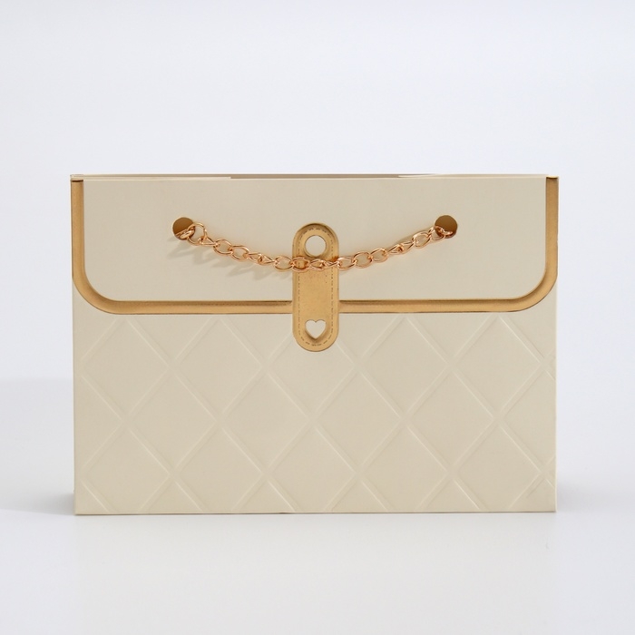 Пакет для цветов, ручка цепь, Пакет для цветов, ручка цепь, "Кремовый", с золотым тиснением, 15 х 10,5 х 10 см
