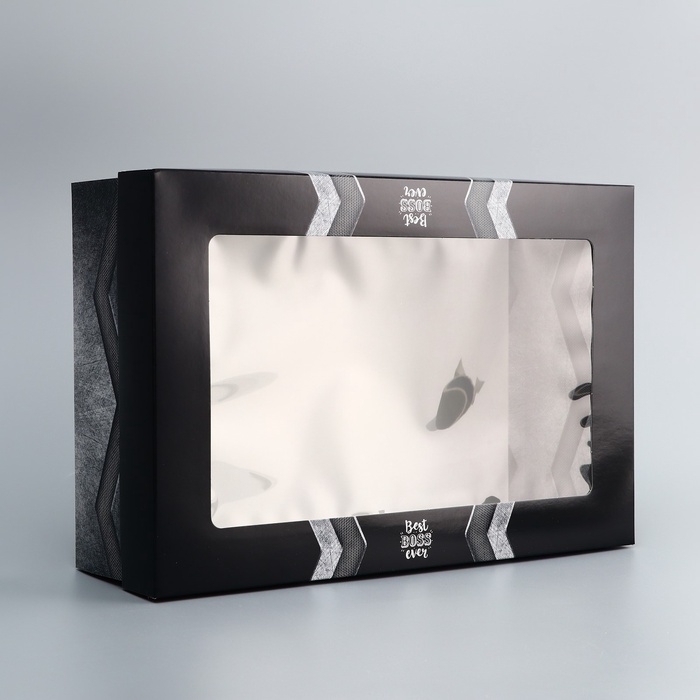 Коробка складная, крышка-дно, "Настоящему мужчине", 30 х 20 х 9 см с окном