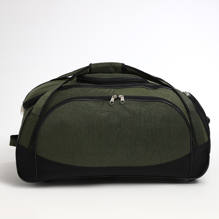 Сумка дорожная на колёсах, отдел на молнии, отдел для обуви, 3 наружных кармана, длинный ремень, цвет чёрный/хаки Сумка дорожная на колёсах, отдел на молнии, отдел для обуви, 3 наружных кармана, длинный ремень, цвет чёрный/хаки