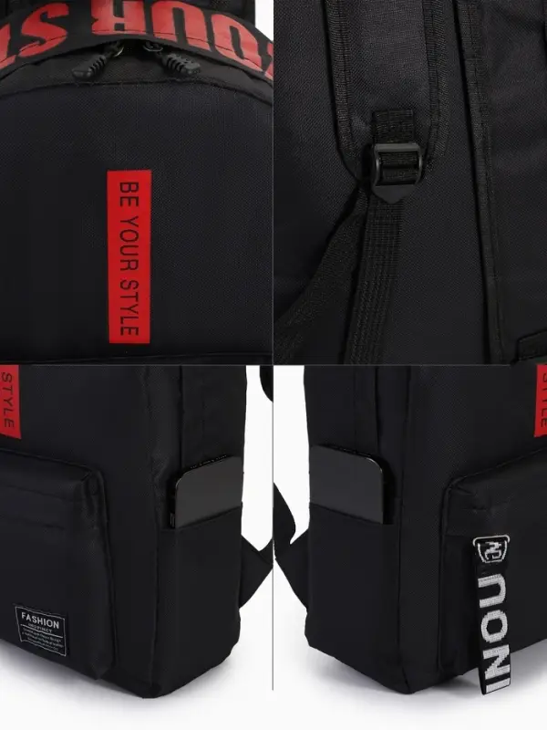 Рюкзак молодёжный на молнии, с карманами, размер 27&times;10&times;37.5 см, чёрный