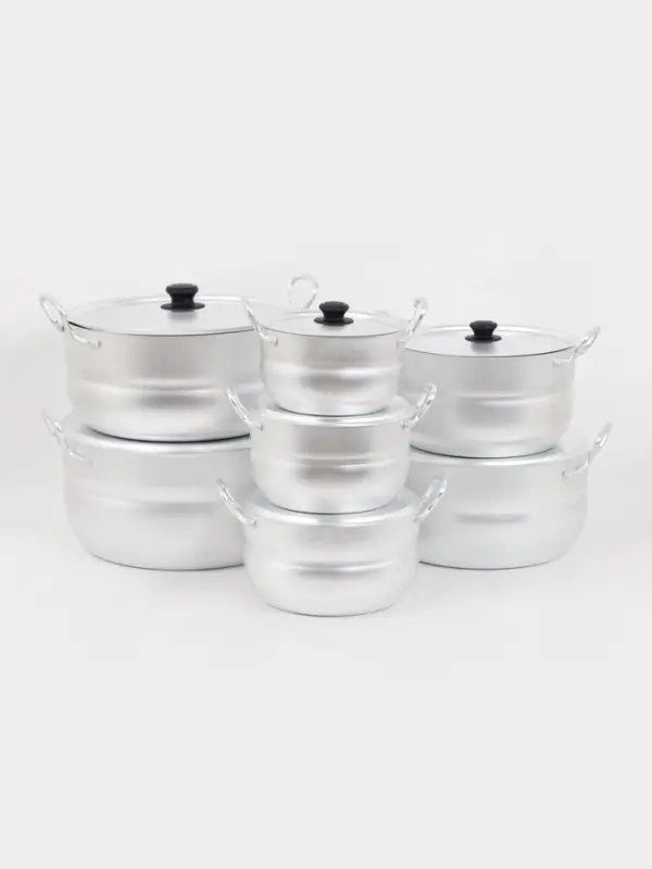 Набор кастрюль &laquo;Матрёшка&raquo;, 7 предметов: 1.7 л, 2.5 л, 3 л, 4.5 л, 6 л, 8 л, 10 л, металлические ручки и крышки, листовой алюминий 1.5-1.75 мм, серебристая