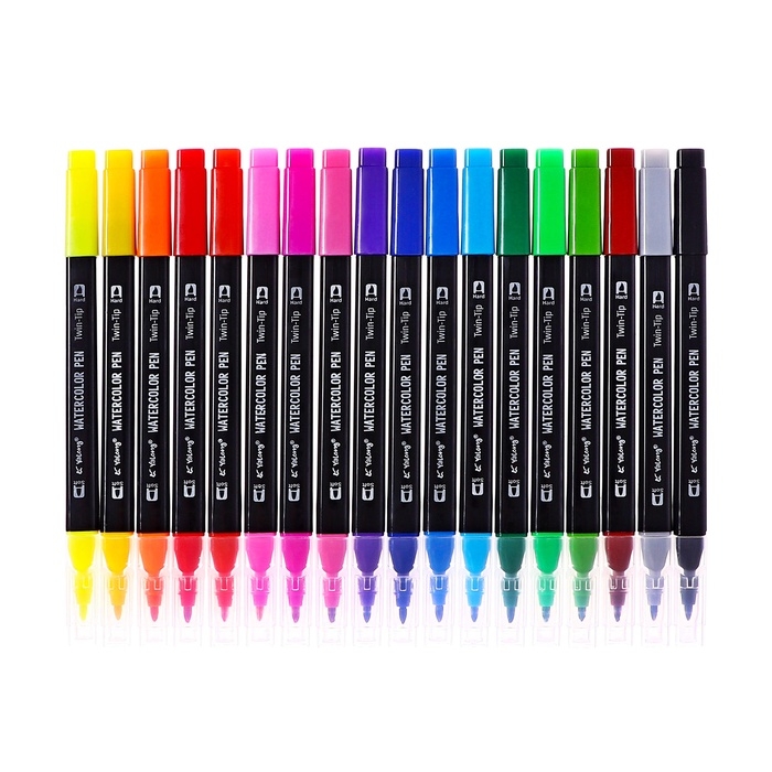 Набор маркеров 18 цветов, двусторонние, черный корпус  в пластиковом пенале Набор маркеров 18 цветов, двусторонние, черный корпус  в пластиковом пенале