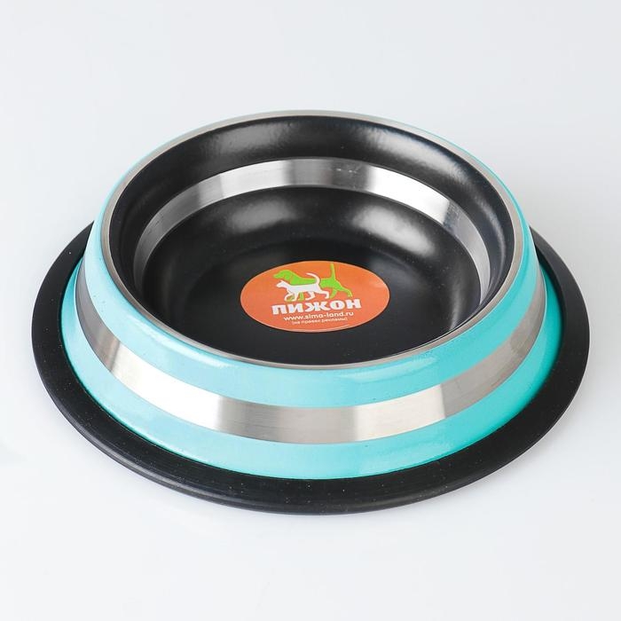 Миска с нескользящим основанием двухцветная с полосой, 230 мл, бирюзовая