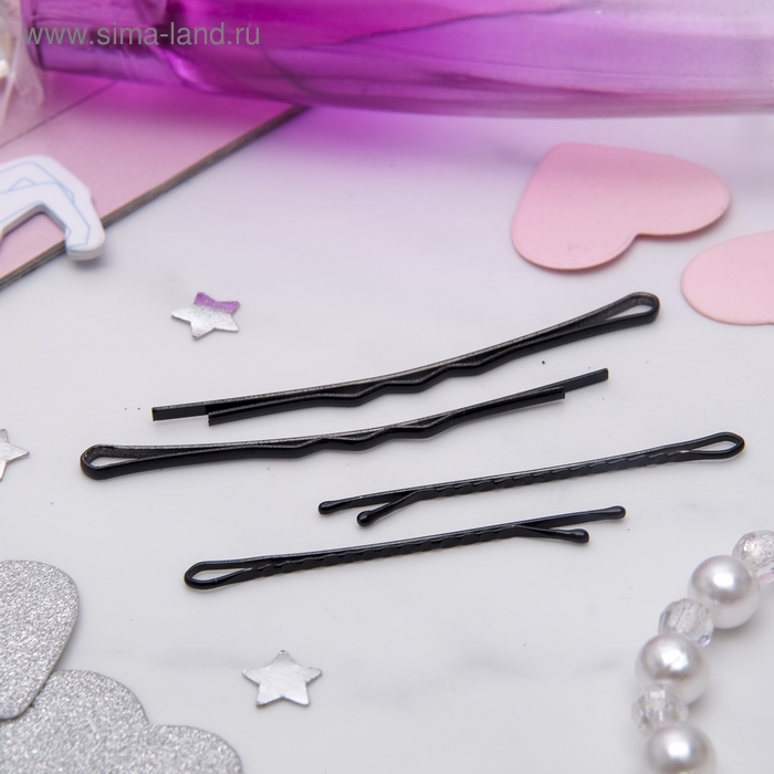 Невидимка для волос Невидимка для волос "Ассорти" (набор 60 шт - 4,5 см,15 шт - 6,5 см) чёрный