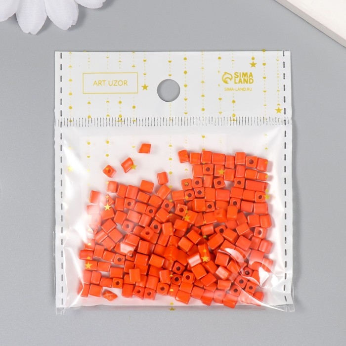 Бисер кубический стекло 4х4 мм  Бисер кубический стекло 4х4 мм "Яркость. Апельсин" набор 20 гр