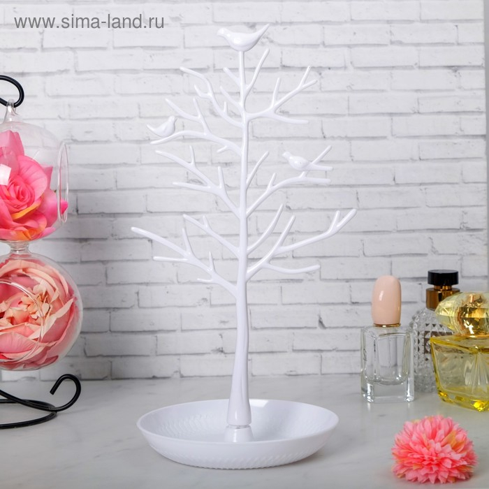 Подставка для украшений «Птички на дереве», 15,5×15,5×32 см, цвет белый Подставка для украшений «Птички на дереве», 15,5×15,5×32 см, цвет белый
