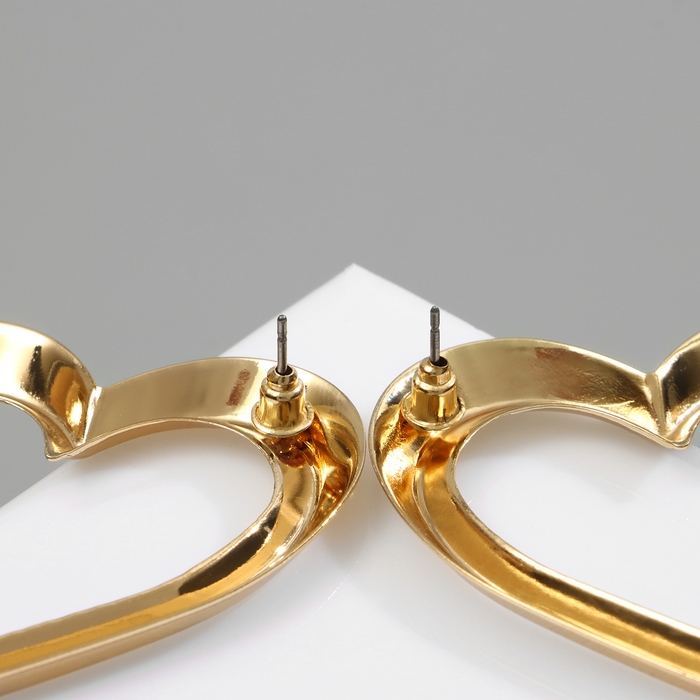 Серьги металл «Сердца» трафарет, контур, цвет золото Серьги металл «Сердца» трафарет, контур, цвет золото