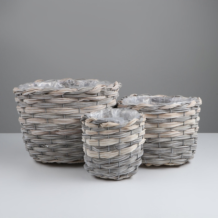 Набор корзин из 3 шт, D26xH20 см, D21xH17 см, D17xH14 см, тополь Набор корзин из 3 шт, D26xH20 см, D21xH17 см, D17xH14 см, тополь