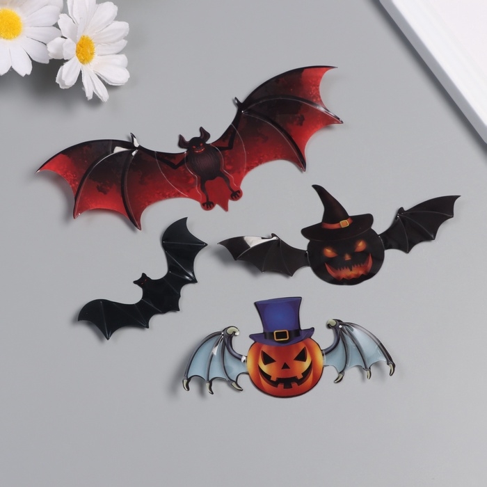 Наклейка пластик Наклейка пластик "Тыквы и летучие мыши" набор 12 шт