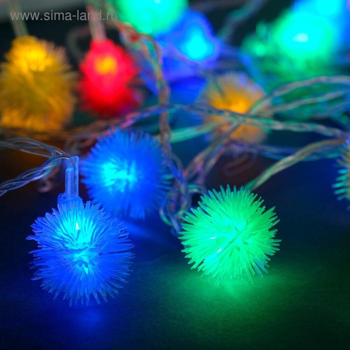 Гирлянда «Нить» 5 м с насадками «Ёжики цветные», IP20, прозрачная нить, 30 LED, свечение мульти, 8 режимов, 220 В Гирлянда «Нить» 5 м с насадками «Ёжики цветные», IP20, прозрачная нить, 30 LED, свечение мульти, 8 режимов, 220 В