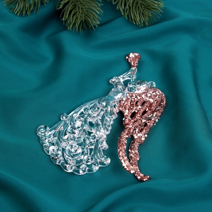 Украшение ёлочное Украшение ёлочное "Ангел с трубой блеск" 13,5х8,5 см, прозрачно-розовый