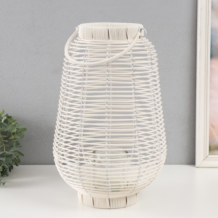 Подсвечник металл, PVC Подсвечник металл, PVC "Фонарик. Плетёнка" белый 39х25х25 см