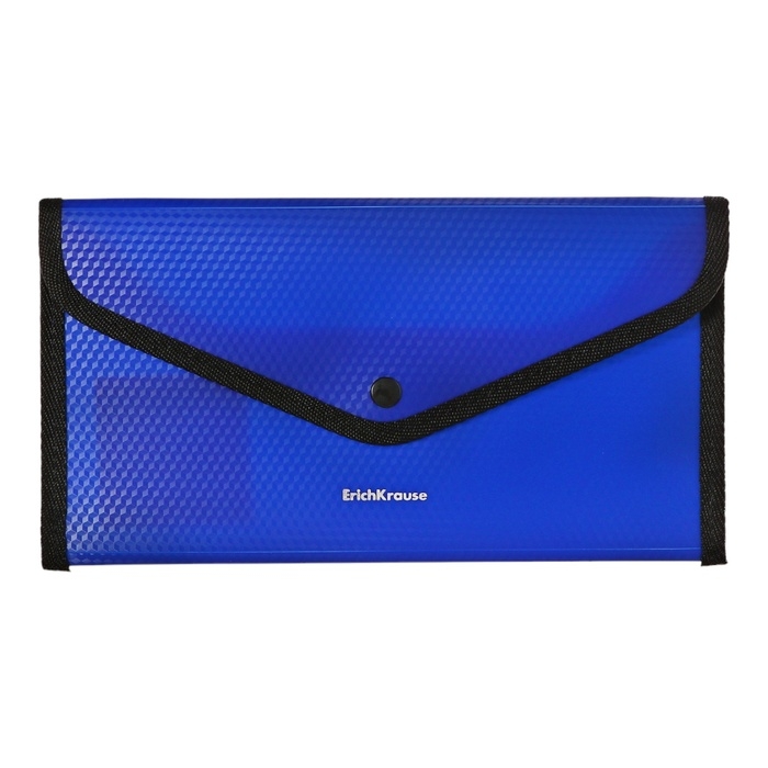 Папка-конверт на кнопке 260 х 140мм (Travel), 550 мкм, ErichKrause Папка-конверт на кнопке 260 х 140мм (Travel), 550 мкм, ErichKrause "Diamond Total Blue", обшитая, тиснение, непрозрачная, синяя