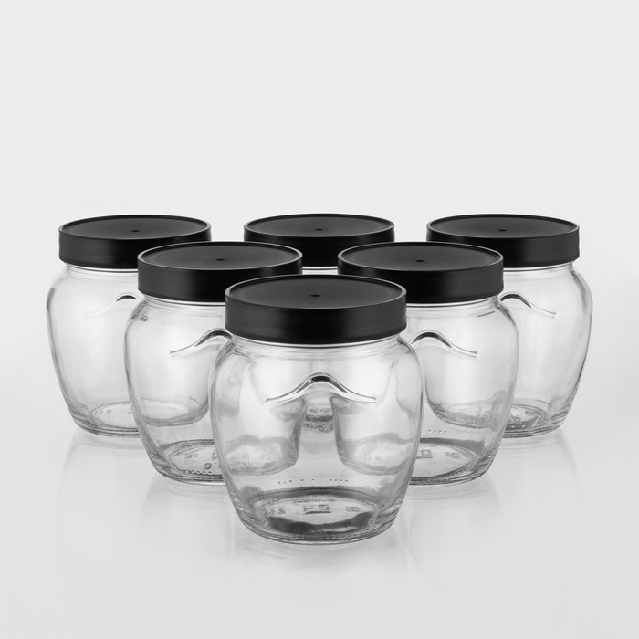Набор стеклянных банок с чёрной полимерной крышкой, ТО-82 мм, 550 мл, 6 шт. Набор стеклянных банок с чёрной полимерной крышкой, ТО-82 мм, 550 мл, 6 шт.