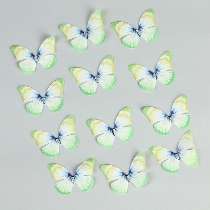 Декор для творчества «Бабочка», двухслойный, набор 12 шт., размер 1 шт. — 5 × 4 см, цвет зелёный
