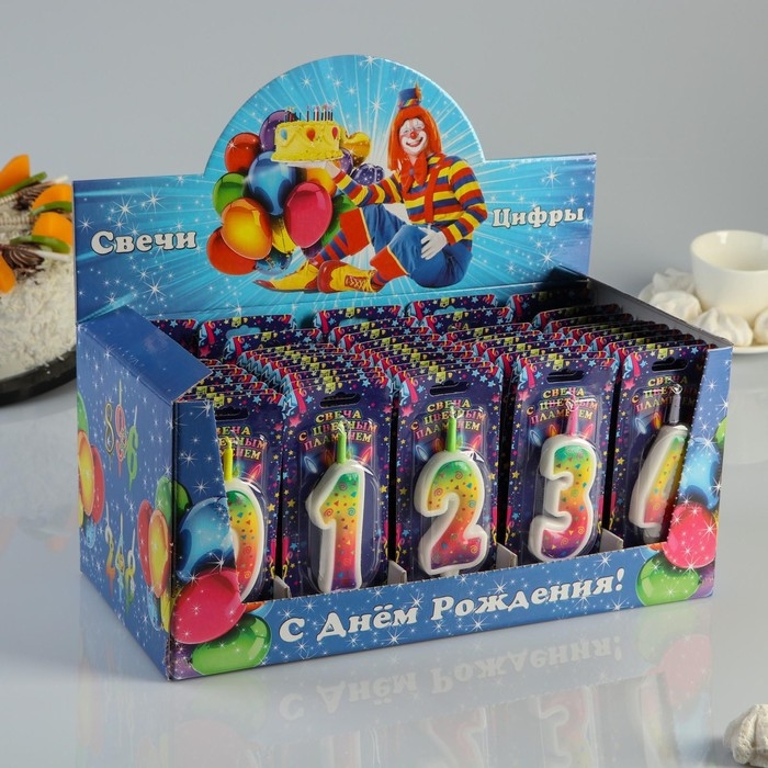 Шоу-бокс со свечами для торта цифры  Шоу-бокс со свечами для торта цифры "Цветное пламя", 10,2 см, 50 штук