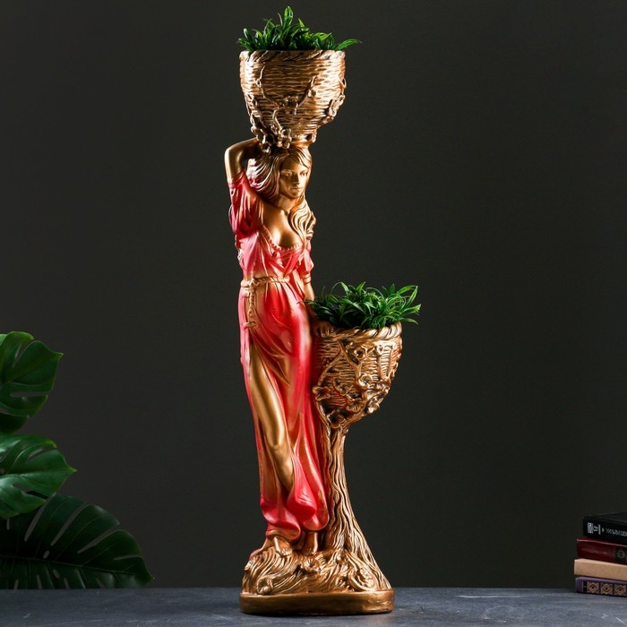 Фигура  Фигура "Девушка с двумя кашпо" красная, 24х30х96см