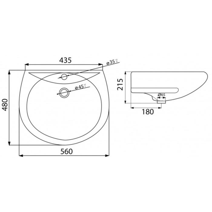 Умывальник ЛЗСФ Умывальник ЛЗСФ "Оптима", ширина 560 мм, с переливом, с отверстием под смеситель