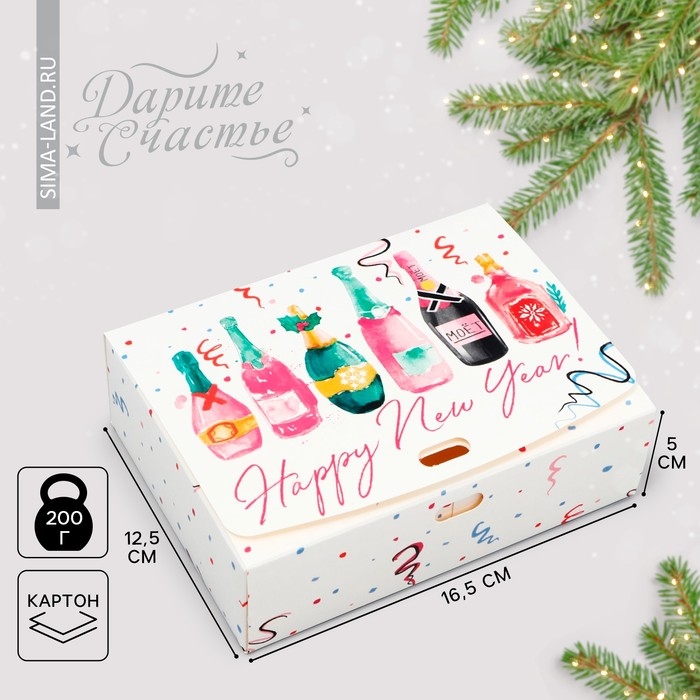 Коробка подарочная новогодняя складная «Шампанское», 16.5 х 12.5 х 5 см, БЕЗ ЛЕНТЫ, Новый год Коробка подарочная новогодняя складная «Шампанское», 16.5 х 12.5 х 5 см, БЕЗ ЛЕНТЫ, Новый год