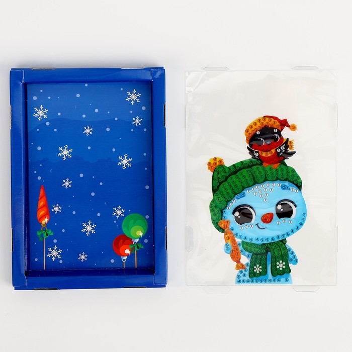 Алмазная мозаика на новый год для детей с частичным заполнением в рамке с растущим снегом «Снеговик», новогодний набор для творчества Алмазная мозаика на новый год для детей с частичным заполнением в рамке с растущим снегом «Снеговик», новогодний набор для творчества