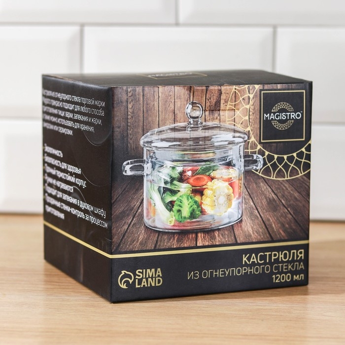 Кастрюля из жаропрочного стекла Magistro «Лия», 1,2 л, 20×14 см Кастрюля из жаропрочного стекла Magistro «Лия», 1,2 л, 20×14 см